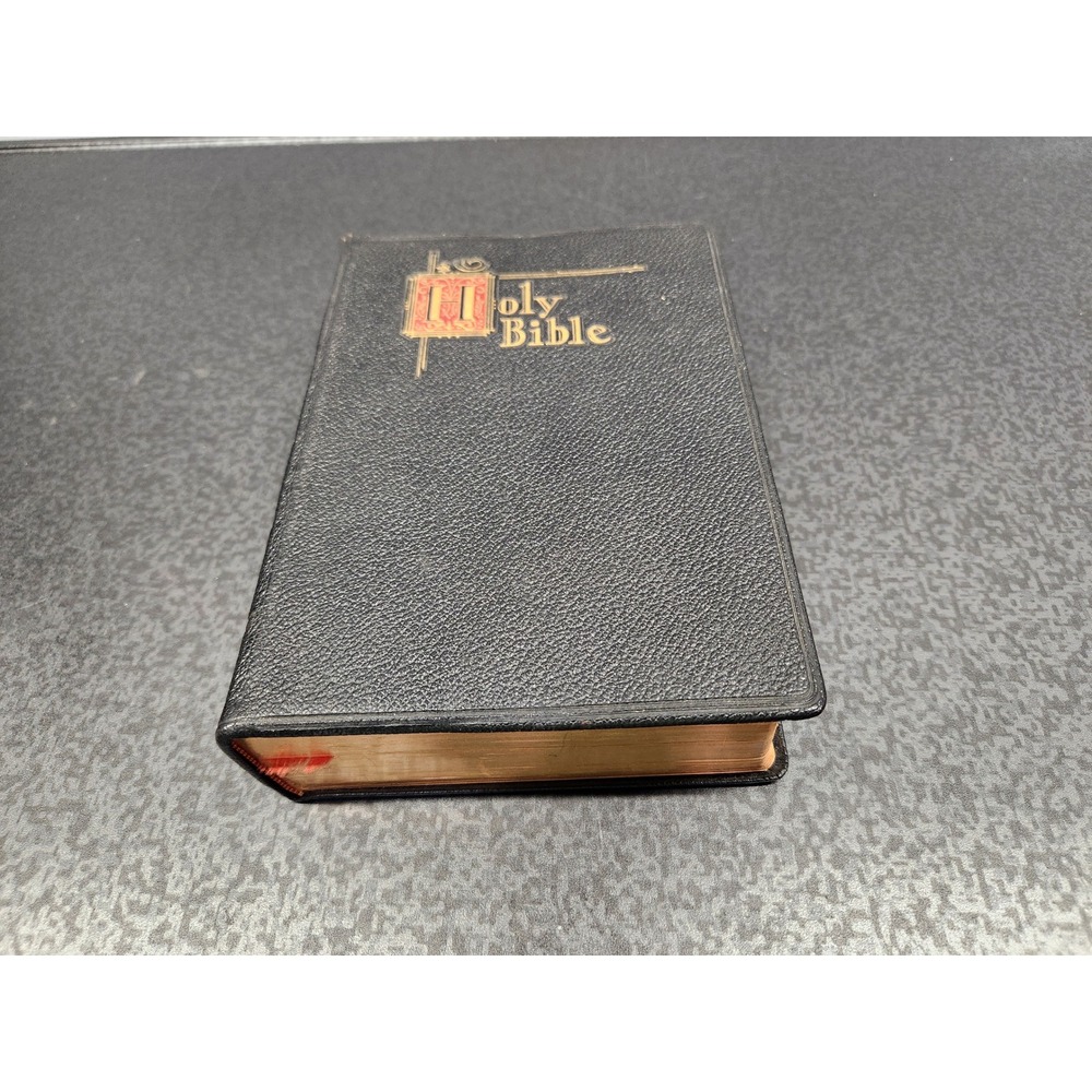 Holy Bible New Catholic Illustrated Edition Vtg 1957 Black CBPC Gold Gilded G/VG